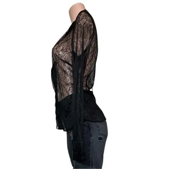 LAQUAN SMITH Lace Button Down Shirt SZ L $495 - Picture 7 of 16